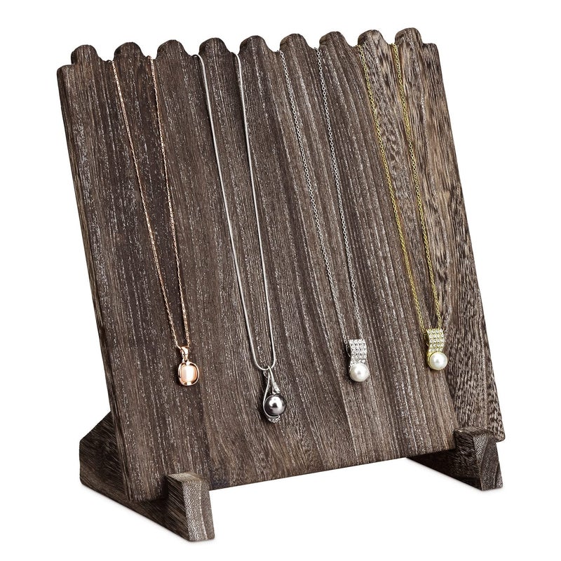 MOOCA Wooden Plank Necklace Jewelry Display Stand for 8 Necklaces, Jewelry Display Holder, Wood Plank Storage Stand Holder, Coffee Color - Image 1